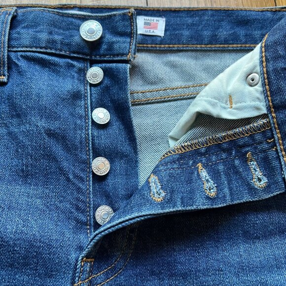 Re/Done Size 28 Blue Denim Double Needle High Waist Straight Leg ButtonFly Jeans - Picture 3 of 14